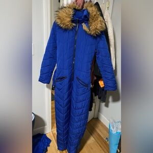 Blue Quilted Snowsuit with Faux Fur Trim